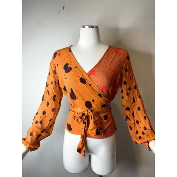 Anthropologie Bl-nk Orange Ariana Wrap Blouse Size Small NWT $118 - Picture 4 of 10